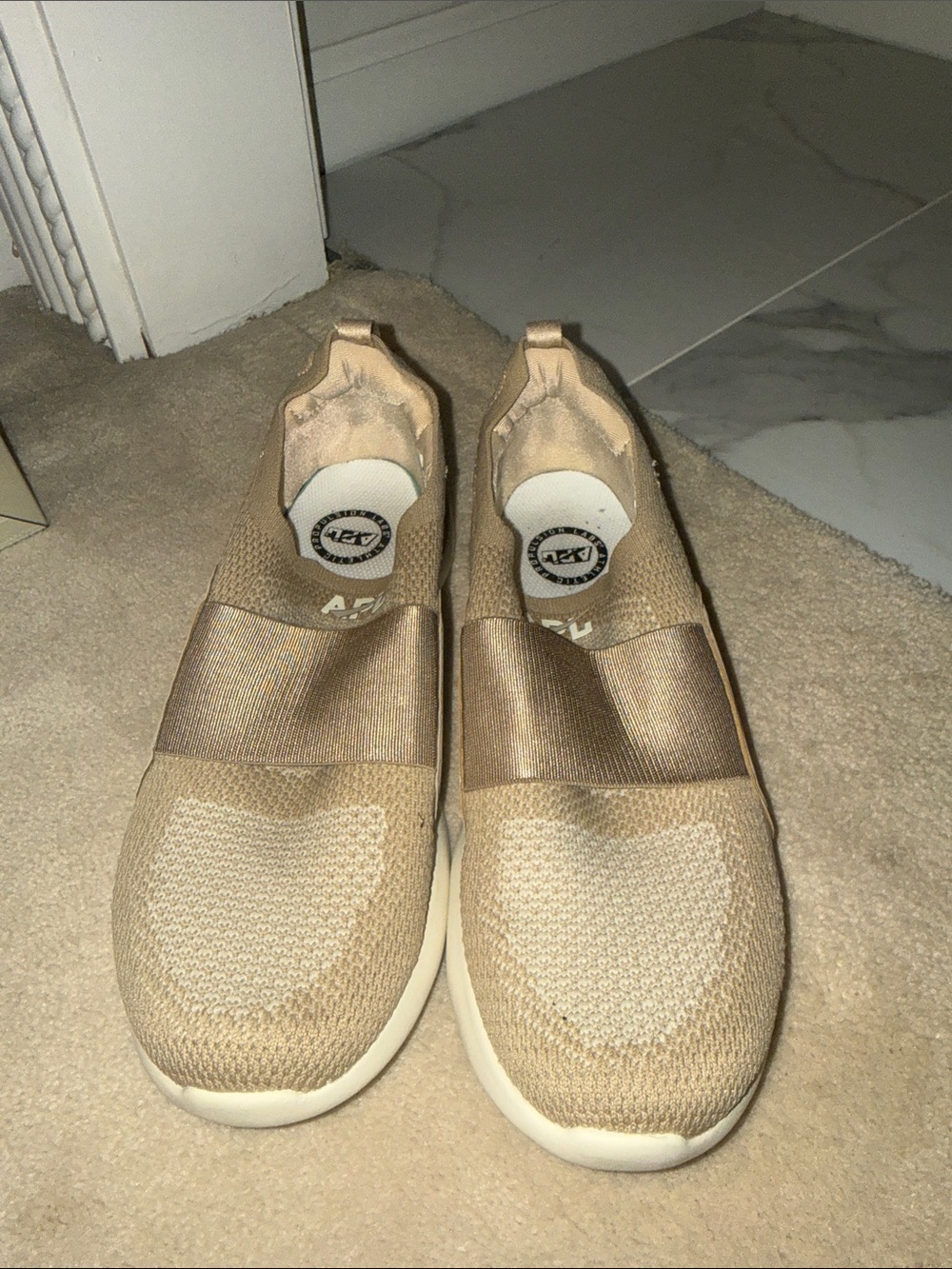 APL propelium sneakers white and tan slip on
